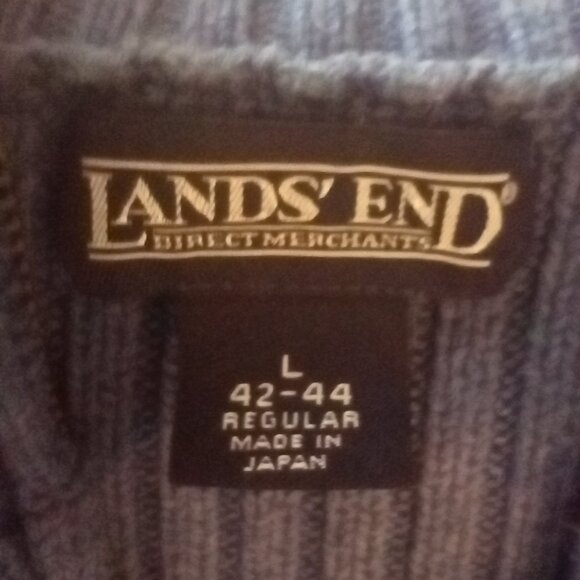 Lands End Blue 1/4 Zip Long Sleeve Ribbed Knit Pullover sz L - Picture 9 of 10